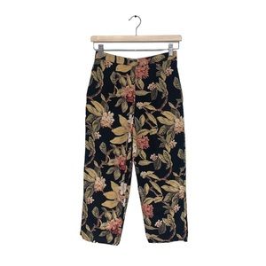 Tantrums Vintage  Floral Pants Size Small Linen Cotton High Rise Cropped Capris‎